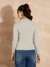 Women Grey Melange Rib High Neck Full Sleeve Top-SFTOPS42091