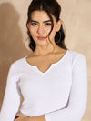 Women White Rib Drop V-Neck Top-SFTOPS42095