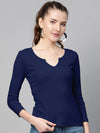 Women Navy Blue Rib Drop V-Neck Top-SFTOPS42096