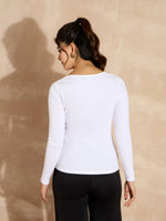 Women White Rib Square Neck Full Sleeves Top-SFTOPS42103