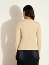 Women Beige Rib Square Neck Full Sleeves Top-SFTOPS42104