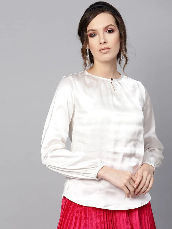 Ivory Satin Front Key Hole Blouse