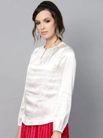 Ivory Satin Front Key Hole Blouse