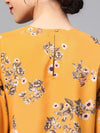 Mustard Floral Pleated Sleeve Hem Top