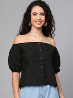 Black Off Shoulder Top-SFTOPS4746XS