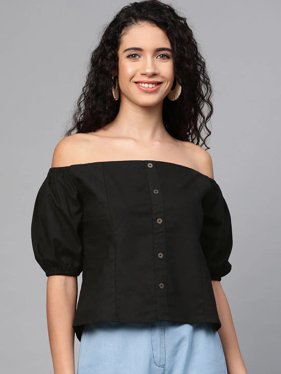 Black Off Shoulder Top-SFTOPS4746XS