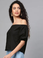 Black Off Shoulder Top-SFTOPS4746XS