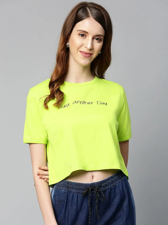 Neon Green Just-Another-Day Crop T-Shirt