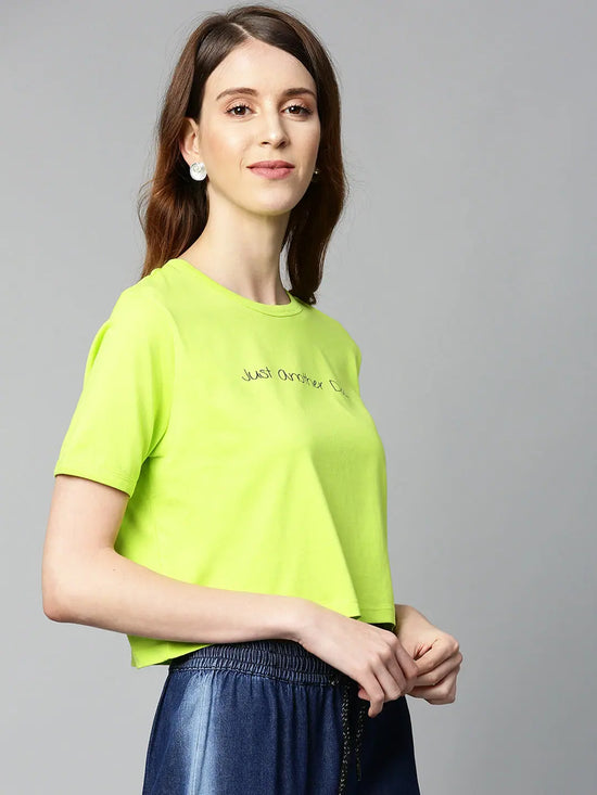 Neon Green Just-Another-Day Crop T-Shirt