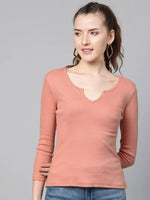 Peach Rib V-Neck T-Shirt