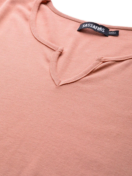 Peach Rib V-Neck T-Shirt