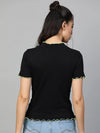 Black Rib Contrast Stitch High Neck Top