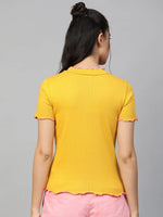 Mustard RIb Contrast Stitch High Neck Top