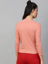 Peach Rib High Neck Full Sleeve Top