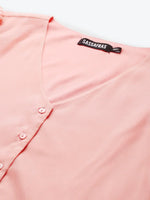 Pastel Pink Front Button Puff Sleeve Top