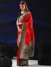 Saree Mall Women's  Blend Red Woven Design Designer Saree With Blouse Piece-SGITRIUS01A