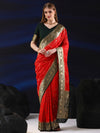 Saree Mall Women's  Blend Red Woven Design Designer Saree With Blouse Piece-SGITRIUS01A