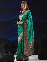 Saree Mall Women's  Blend Teal Blue Woven Design Designer Saree With Blouse Piece-SGITRIUS01B