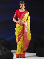 Saree Mall Women's  Blend Lemon Yellow Woven Design Designer Saree With Blouse Piece-SGITRIUS01D