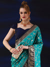 Saree Mall Women's  Blend Blue Woven Design Designer Saree With Blouse Piece-SGITRIUS03A