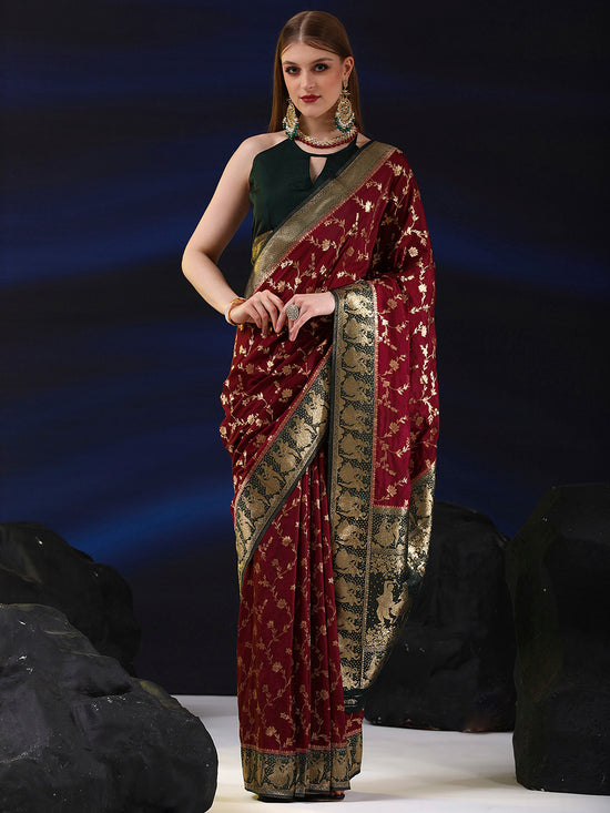 Saree Mall Women's  Blend Maroon Woven Design Designer Saree With Blouse Piece-SGITRIUS03E