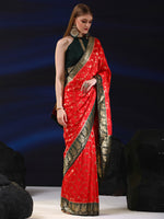 Saree Mall Women's  Blend Red Woven Design Designer Saree With Blouse Piece-SGITRIUS03F