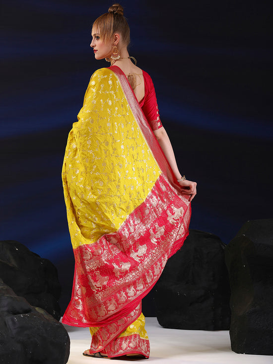 Saree Mall Women's  Blend Yellow Woven Design Designer Saree With Blouse Piece-SGITRIUS03H