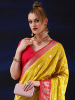 Saree Mall Women's  Blend Yellow Woven Design Designer Saree With Blouse Piece-SGITRIUS03H