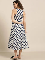 Navy Polka Deep Cut Sleeveless Dress