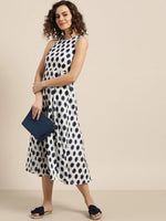 Navy Polka Deep Cut Sleeveless Dress