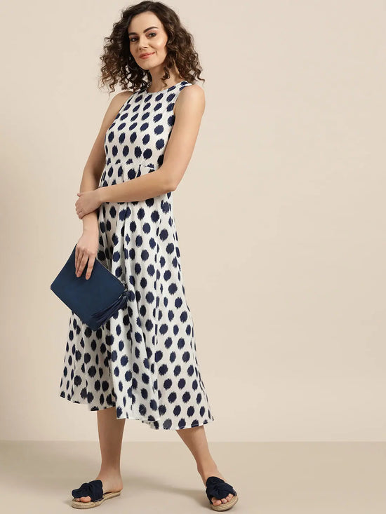 Navy Polka Deep Cut Sleeveless Dress