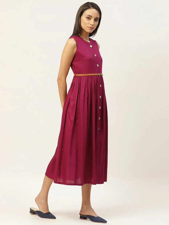 Purple Sleeveless Gathered Dress