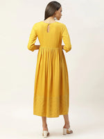 Mustard Schiffli Gathered Midi Dress