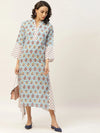 Blue Floral Neck Band Kaftan