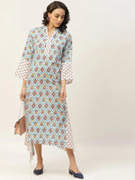 Blue Floral Neck Band Kaftan