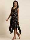 Black Floral Foil Print Asymmetric Dress