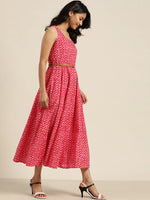 Pink Scallop Print Sleeveless Anarkali Dress