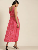 Pink Scallop Print Sleeveless Anarkali Dress