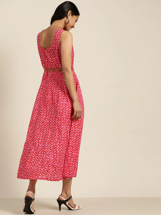 Pink Scallop Print Sleeveless Anarkali Dress