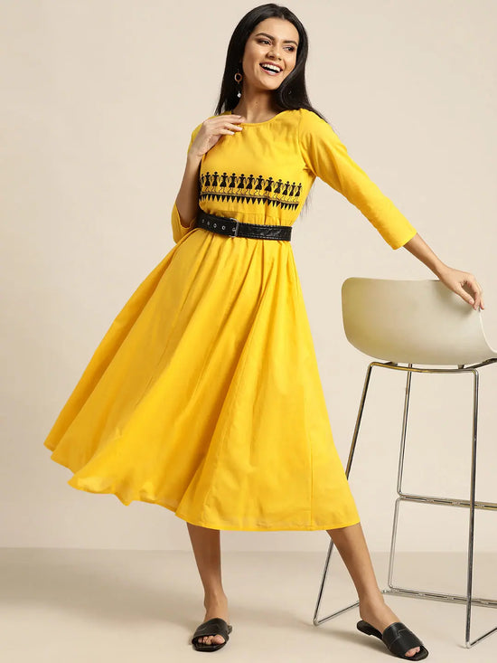 Yellow Waist Embroidered Anarkali Dress