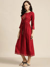 Maroon Foil Print Liva Dress With Jacket