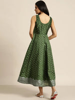 Dark Green Silver Foil Print Anarkali Maxi Dress