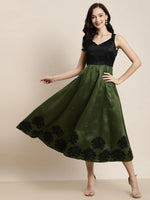 Green Flock Print Sweetheart Neck Anarkali Maxi