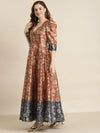 Orange Floral Wrap Anarkali Maxi Dress