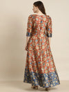 Orange Floral Wrap Anarkali Maxi Dress