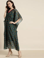 Women Teal Patola Kaftan With Slip