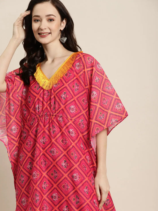 Women Pink Patola Kaftan With Slip