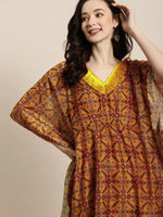 Women Mustard Patola Kaftan With Slip