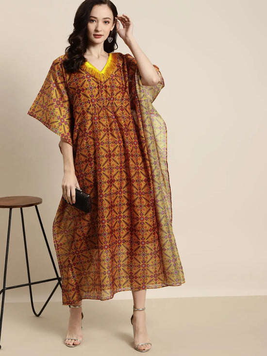 Women Mustard Patola Kaftan With Slip