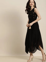 Women Black Sleeveless Foil Dhoti Dress